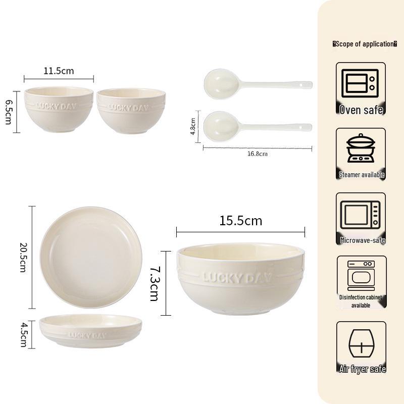 Cremefarbenes Keramikschüssel- & Geschirrset: Leichter Luxus Heim Ess-Set mit Schalen, Tellern, Essstäbchen - Perfekte Umzugsgeschenkbox