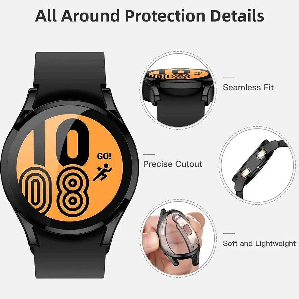 Coque de Protection Pour Samsung Galaxy Watch 4 5 6 40mm 44mm Couverture Silicone TPU Pare-chocs Protection Écran Accessoires Complets