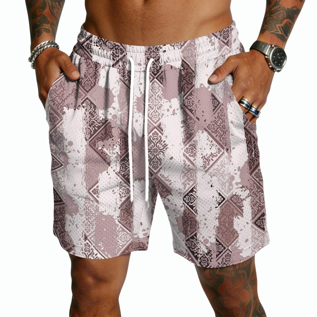Herren Kordelzug Taille Lässig Karomuster Leicht Schnelltrocknend Shorts Fünf Zoll Lockerer Schnitt Atmungsaktiv Sommerbekleidung