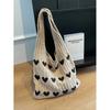 1pc Heart Pattern Color Blocking Crochet Handbag Shoulder Bag Large Capacity Fashion Beach Bag Versatile Commute Bag Large Bag