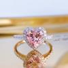 Luxury Heart Shape Pink copper Color Cute Fashion Promise Ring for Women Girl Party Wedding Gift Trendy Zircon