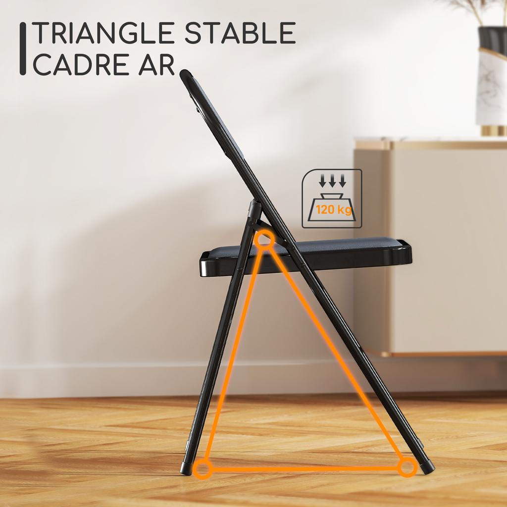 Folding Chairs, Set of 4, Steel Frame, 45 x 46 x 78 cm, Grey