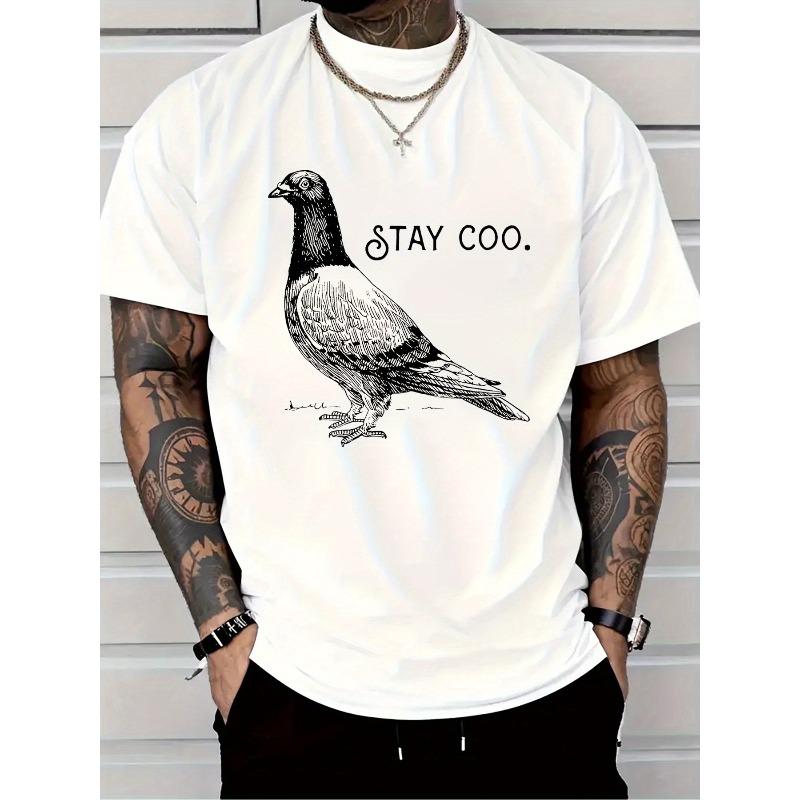Men'S Stay Pigeon Graphic Tee - White Shirt Featuring Black Bird Design, with a Relaxed Fit for Street Style - Casual Urban Fashion Top for Daily Wear