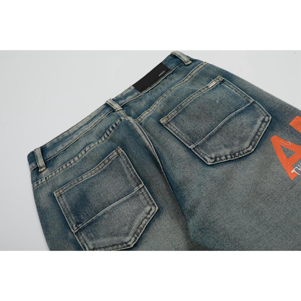 M46 Amiri Pánské a dámské trendy džíny v americkém stylu s látkovými nášivkami, dírami, výšivkou, ležérní a módní high street kalhoty