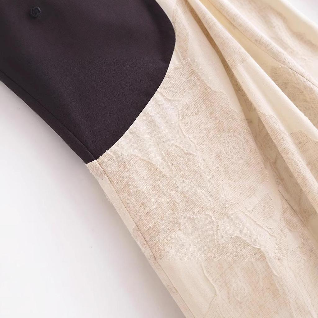 2025 Spring Women's European & American Style Color Block Jacquard Spaghetti Strap Long Dress