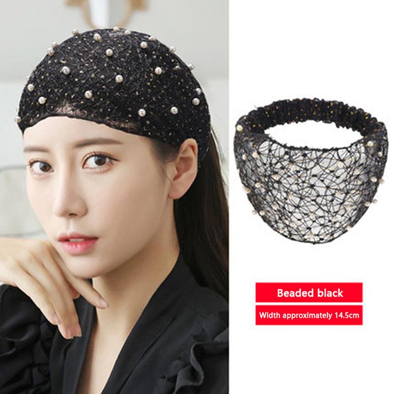 

Жемчужная широкополая повязка для волос, сетчатая повязка для волос, дышащий тюрбан, аксессуары чёрный