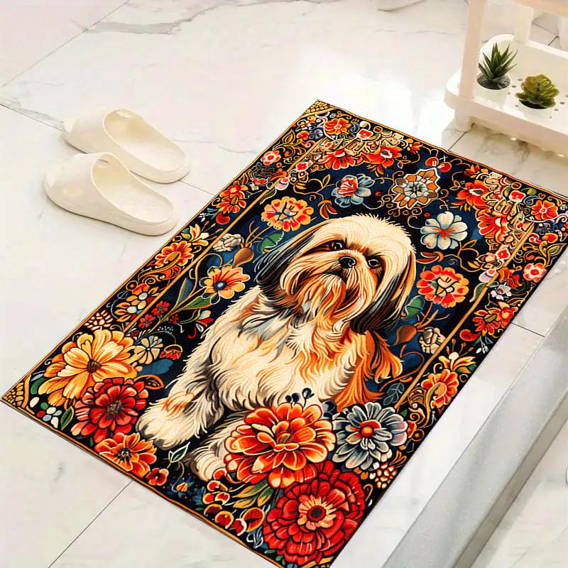Floral Dog Carpet Rug for Living Room Bedroom Home Sofa Decoration,Kids play Non-slip Floor Mat