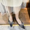 Summer  Pointed Toe Rhinestone With Bow Shoes for Women2025 Trend Social Popular Elegant and Fashionable 39 Slip-on Woman Flats