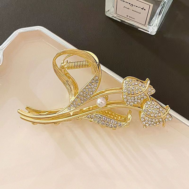 

1 шт. Модные хрустальные жемчужные полые заколки для волос в виде цветка тюльпана для женщин, девушек, для вечеринок, аксессуары для волос