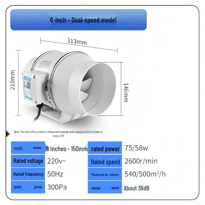OLOEY 6-inch Dual-Speed Kitchen Exhaust Fan