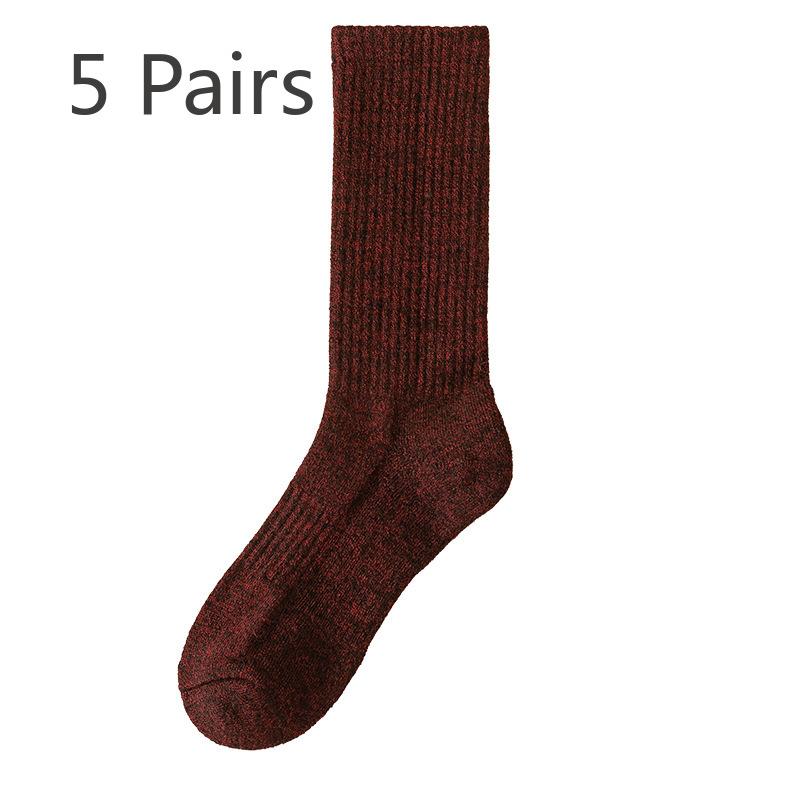 5 Pairs of Men's Winter Thick Wool Ring Heat Storage Lock Warm Wool Mid Tube Socks