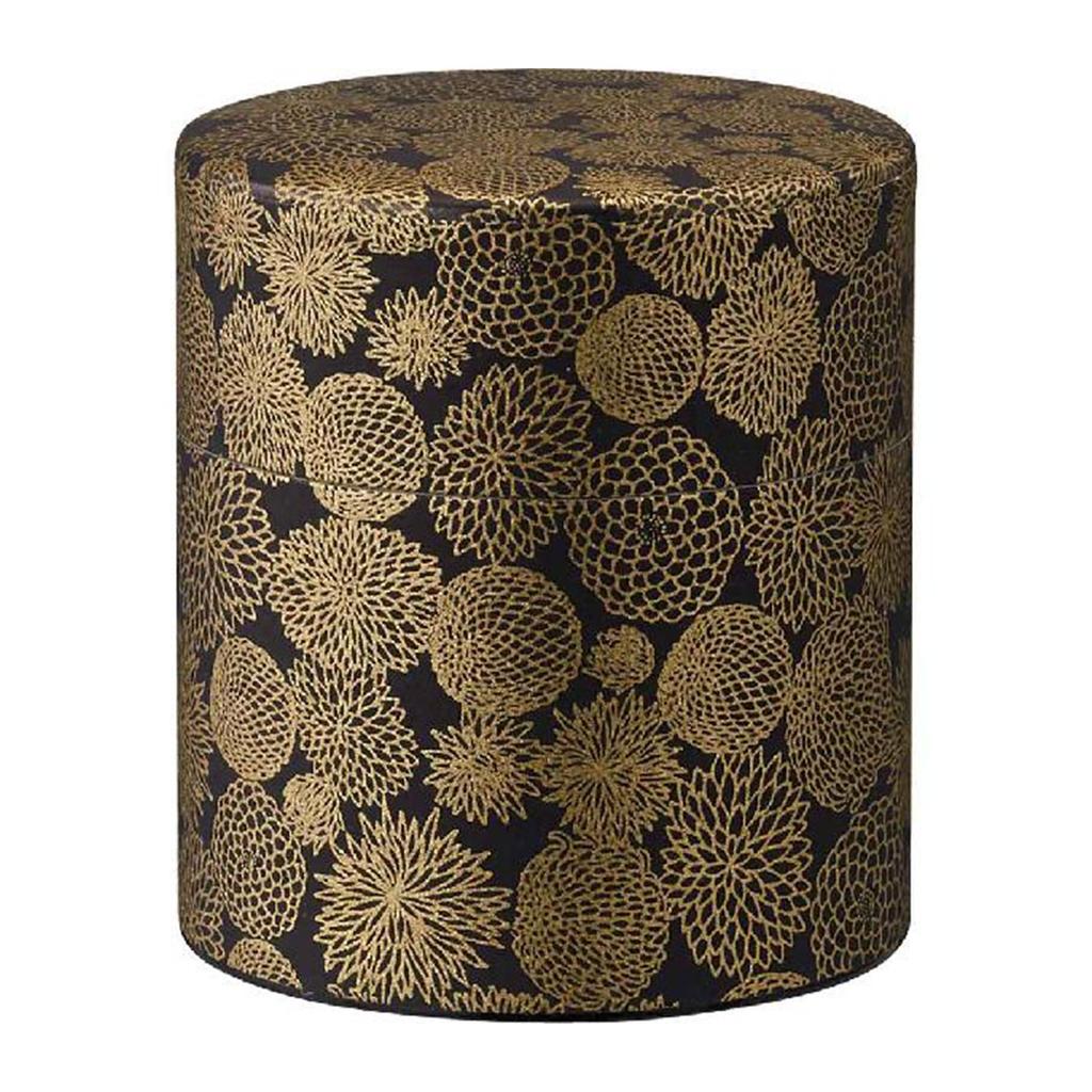 Kotodo Takahashi Seisakusho Tea Caddy Japanese Paper Washi Dyed Can Flat 150g Gold Flower Black Gold Flower #69