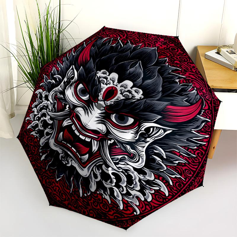 Demon Pattern, Automatic Folding Umbrella, Portable and Foldable Design, 8 Ribs, a Christmas or Birthday Gift.