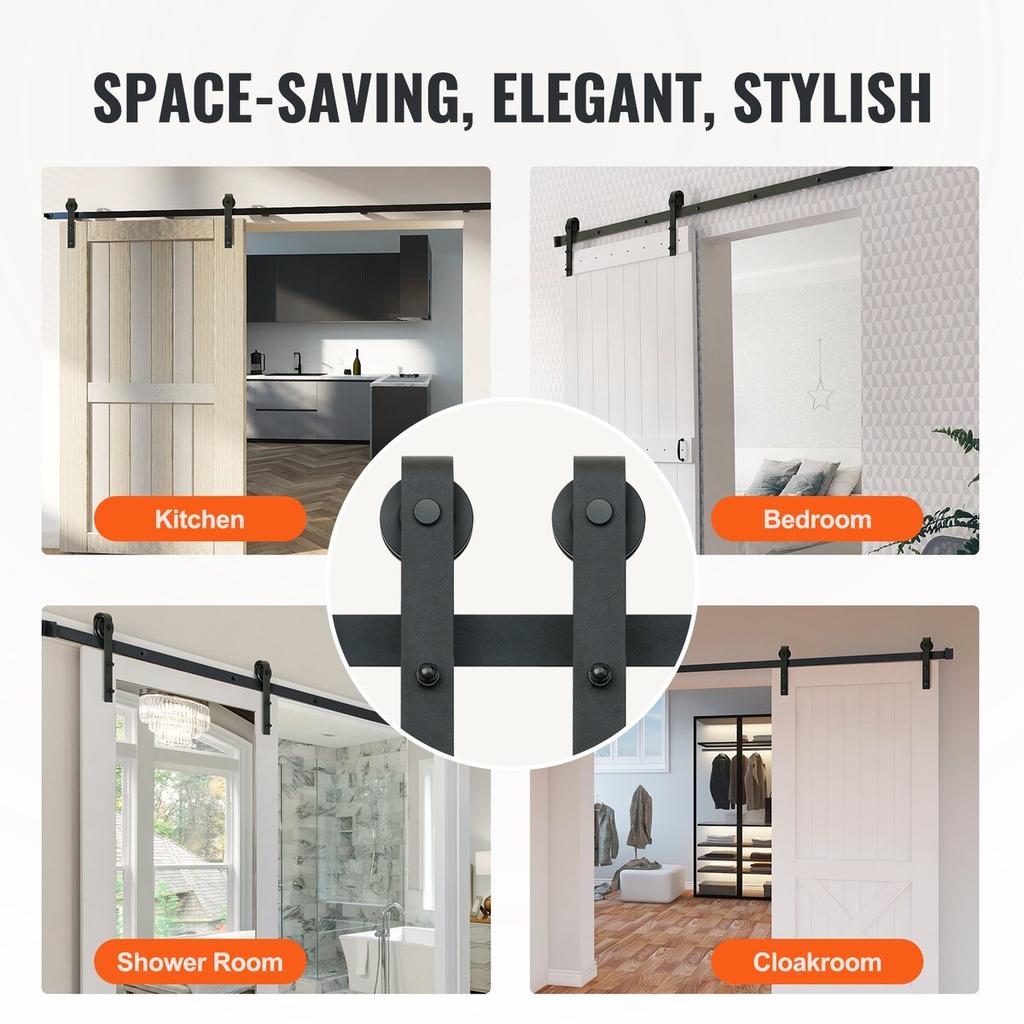 8FT Sliding Barn Door Hardware Kit, 330LBS Loading Heavy Duty Barn Door Track Kit for Single Door, Fit 3.7-4.3FT Wide and 1.3"-1.8" Thick Door Panel,