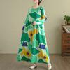 DIMANAF Nowość 2025 Damska Plus Size Wiosenna Długa Sukienka Luźna Podstawowa Vintage Oversize Długi Rękaw Maxi Kwiatowa