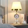 European Bedroom Crystal Desk Lamp with Clock Desk Decorative Bedside Lamp