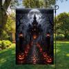 2D Flat Print Halloween Garden Flag Single Sided Haunted House Pumpkin Black Cat Cloth Spooky Polyester Halloween Outdoor Banner