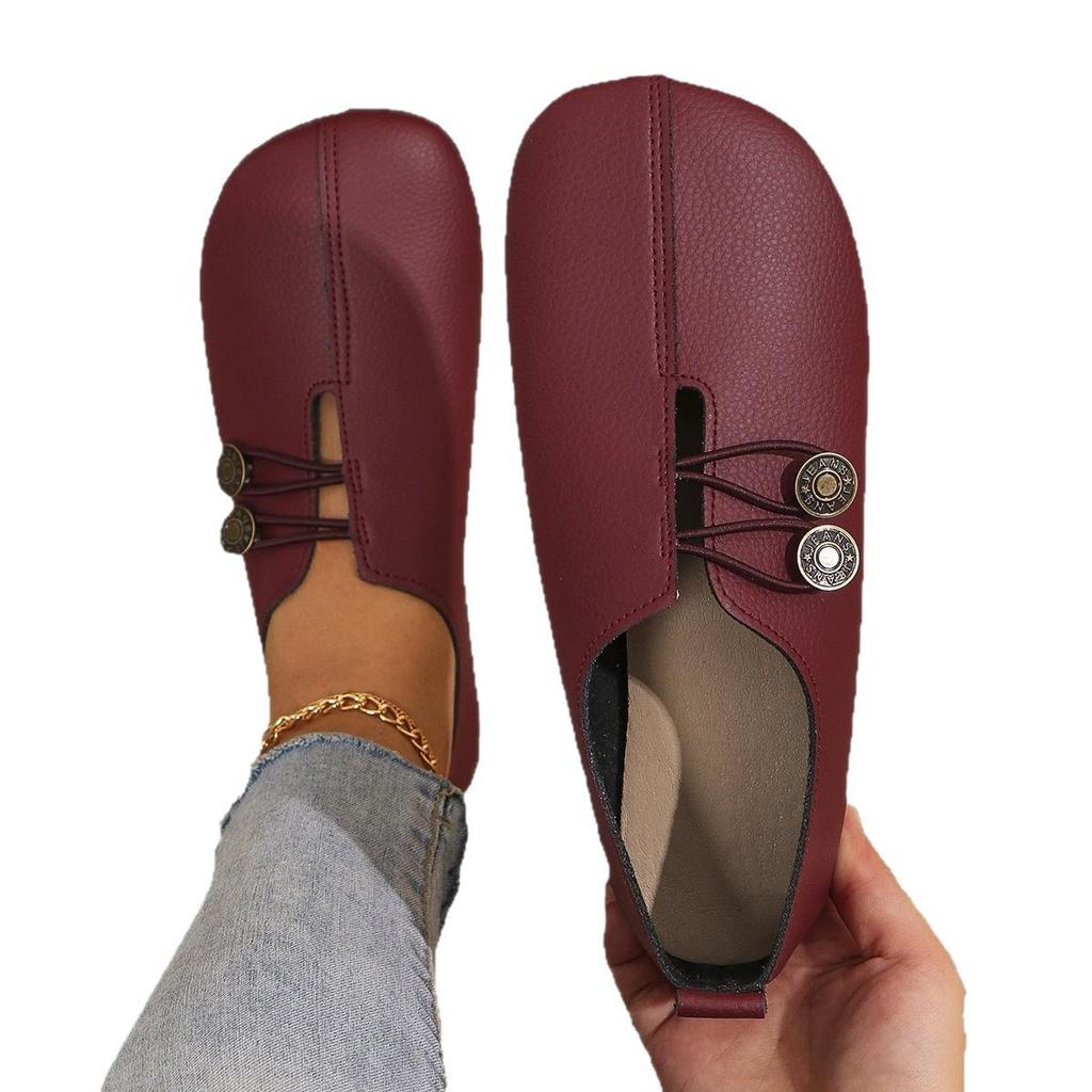 Damskie płaskie wsuwane buty z miękkiej skóry - Okrągły nosek, casualowe, plus size, kolekcja lato 2024.