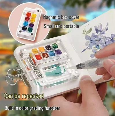 Compact Travel Watercolor Set with Transparent Acrylic Palette for Students