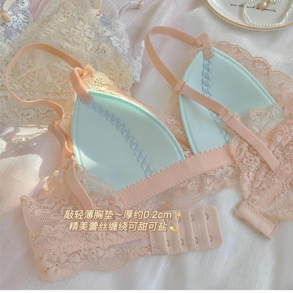 French Sweet Teen Triangle Cup Bra, Summer Ultra-Thin Sexy Wireless Push Up Bra for Small Bust