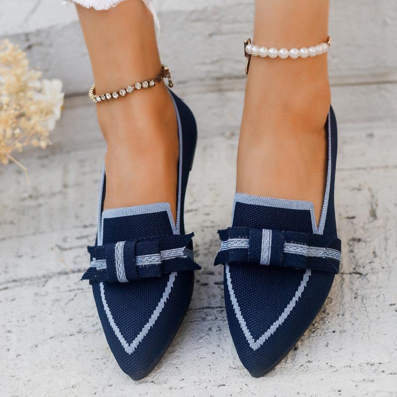 Fashion Women's Bow Designer Pointed Toe Breathable Mesh Comfort Casual Shoes Women's Lightweight Slip-On Flats Zapatos De Mujer