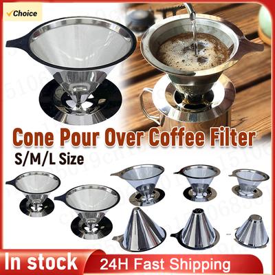 Coffee Filter Holder 304 Stainless Steel Reusable Double Layer Pour Over Coffees Dripper Mesh Espresso Tea Strainer Basket Tools