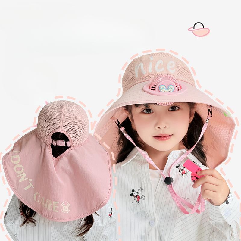 Children's Hat with Fan Shawl Hat Summer Boy Girl Baby Cartoon Sun Protection Hat Outdoor Sun Hat