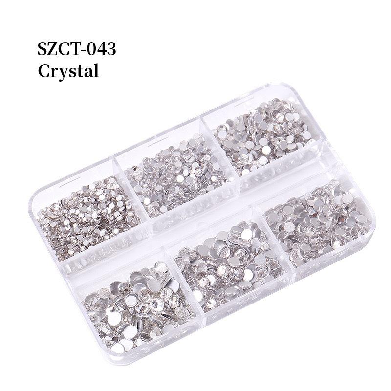 

6 Grid Manicure Drill Flat Bottom Round Size Mixed Color Whole Batch Huazi Glass Drill Nail Accessories