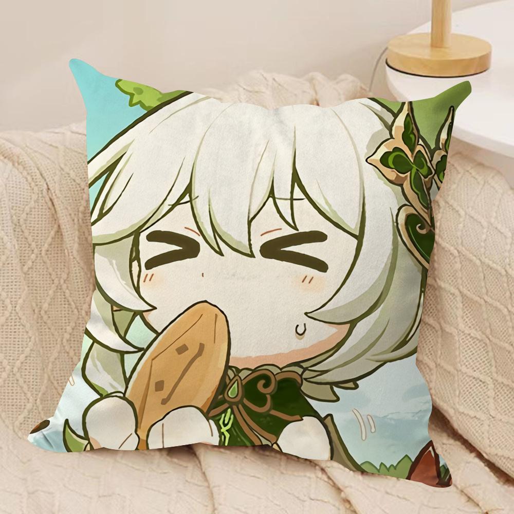 Nahida Cute Genshin Impact Cushion Cover Silky Short Plush Invisible Zipper Dustproof Sofa Pillow Case For Home Decor