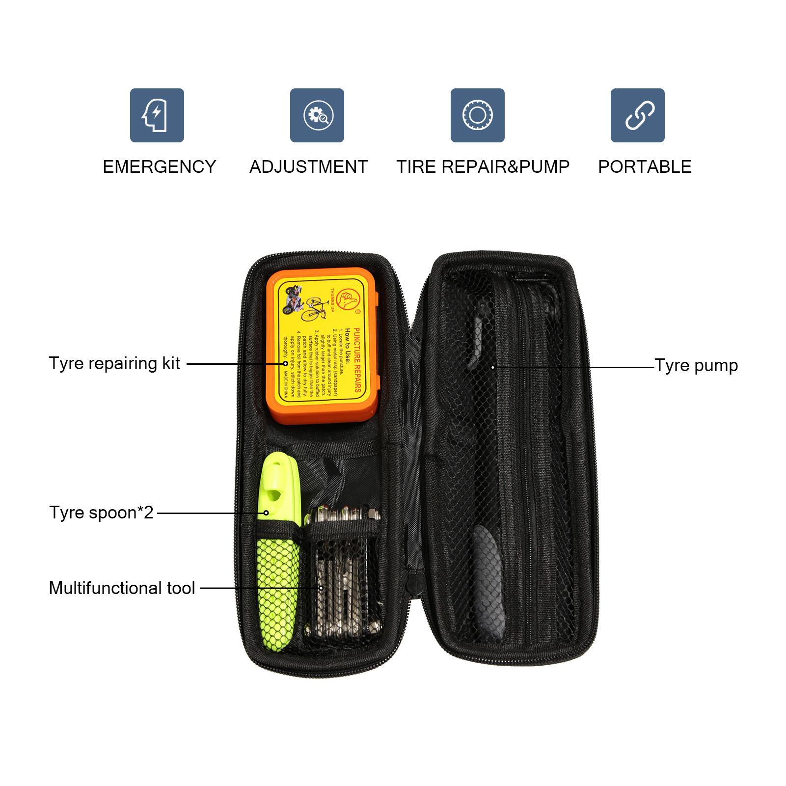 Kit Completo Riparazione Bici Con Pompa E Borsa Da Sella - 120 PSI - Multiuso 16 In 1 - Per MTB E Strada