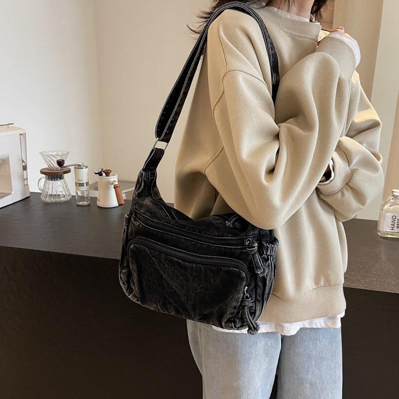 Denim Bag Multi-Layer Crossbody Bag Women Commuter Shoulder Bag Messenger Bag