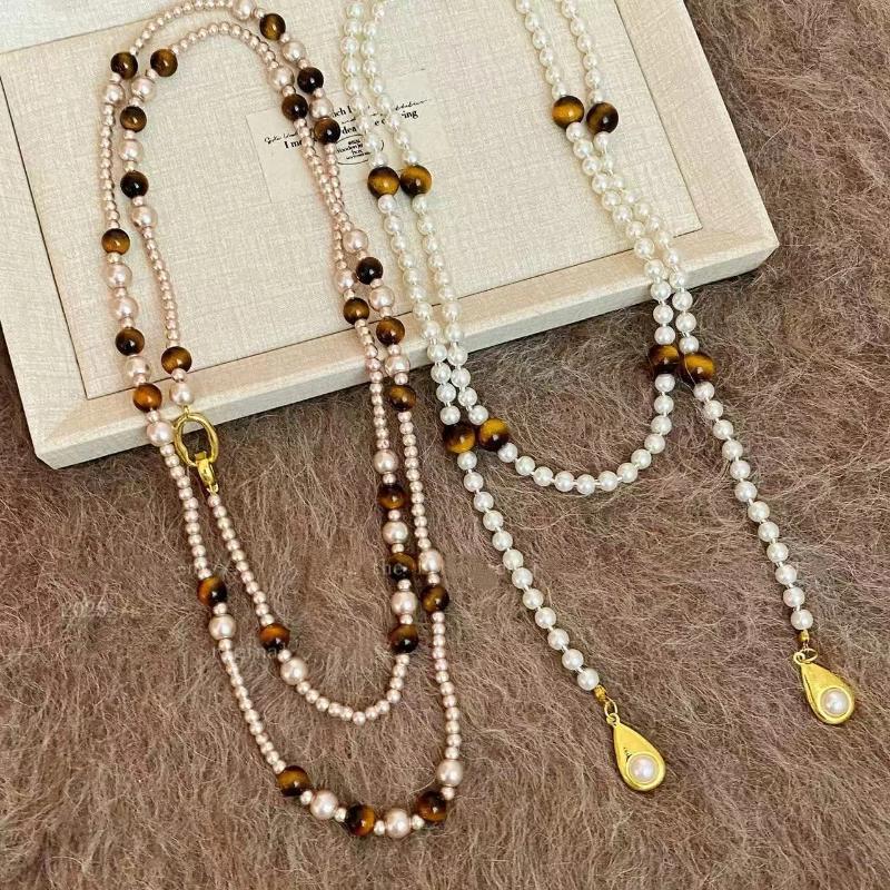 Vintage Maillard Přírodní tygří oko Choker náhrdelník pro ženy Skládané krční korálkové řetízky Šperky Dárek