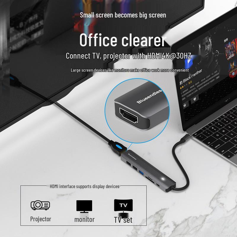 USB-C Hub: 4K HDMI, USB 3.0, Card Reader, Dock for Laptop/Tablet