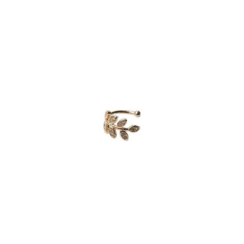 Korean Diamond-Studded Leaf Ear Cuff - Adjustable, No Piercing Needed, Fairy Forest Design Earrings