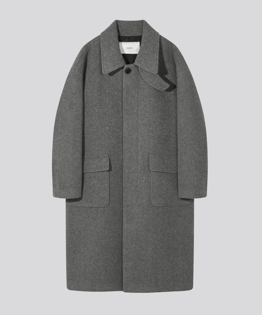 KIIMUIR [Drape Wool] Cashmere Blend Semi-Overfit Balmacaan Coat_Grey