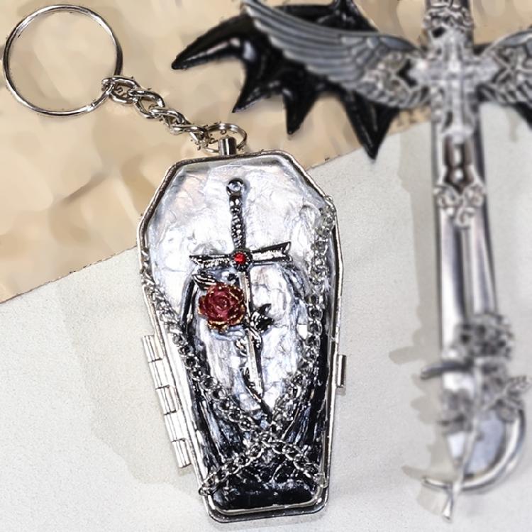 Stainless Steel Coffin Shape Keychain Ashtray Organiser Portable Outdoor Accessory With Secure Storage Compartment