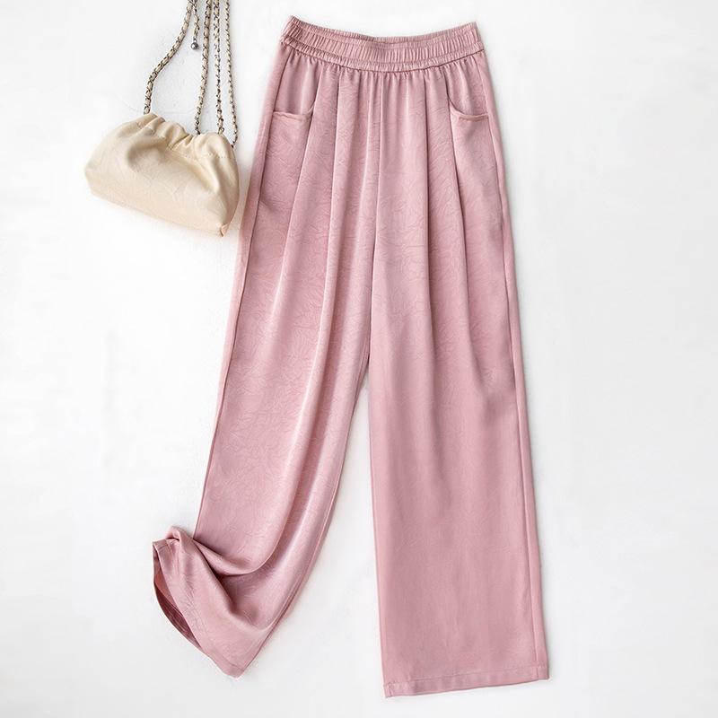 Narrow Version Wide-leg Pants Women's Spring New High-waisted Loose Jacquard Satin Straight Trousers Casual Pants