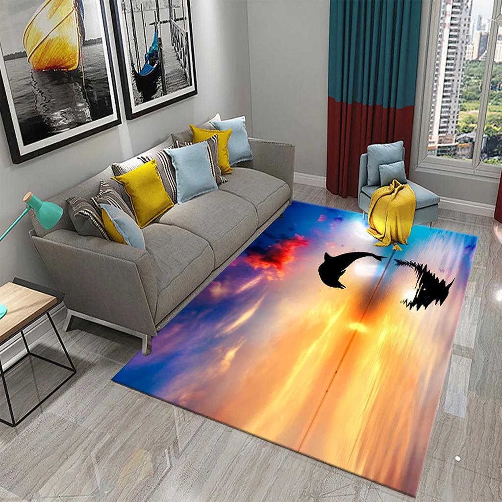 3D Fantasy Dolphin Carpet for Living Room Bedroom Kids Rug Dolphin Series Carpet Hallway Floor Mat Bathroom Kitchen Non-slip Rug