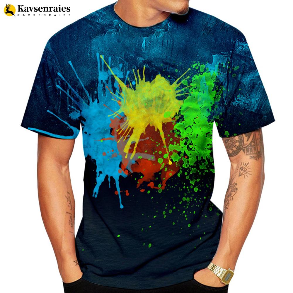 2023 New Fashion Paint Splatter Tie-dye 3D Printed T-shirt Men Women Summer Casual Short Sleeved Hipster Rainbow Graffiti Tops
