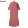 ZANZEA Women Casual Turn Down Collar Short Sleeve Shirt Dress