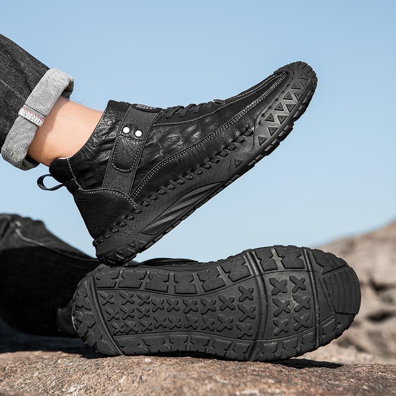 Mens Outdoor Boots Luxury Handmade Leather Platform Hiking Boots for Men Casual Shoes High Quality Warm Male Ankle Boots Size 48