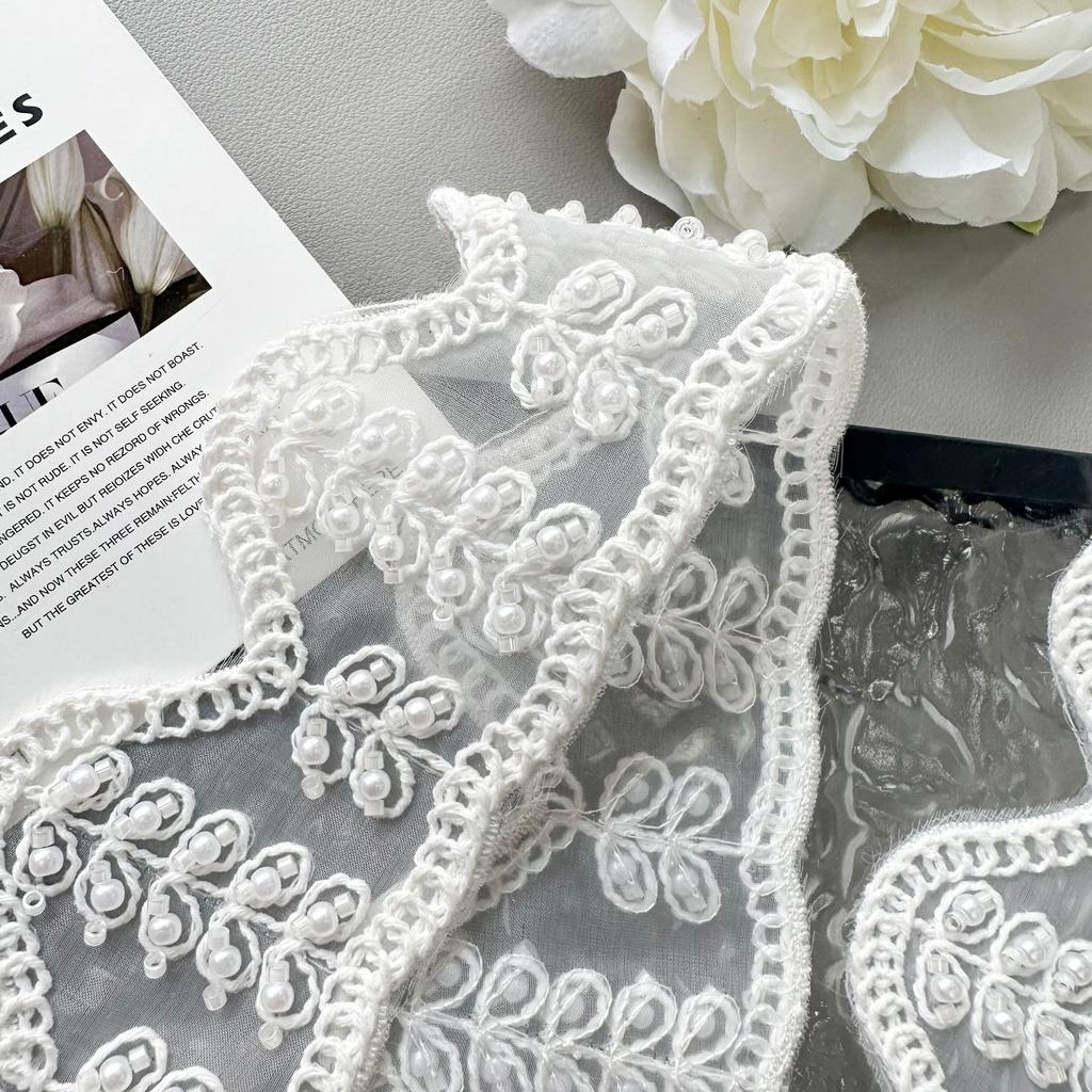 White Organza Handmade Beads Embroidered Barcode Clothing Lolita Wedding Dress Decorative Accessories Lace