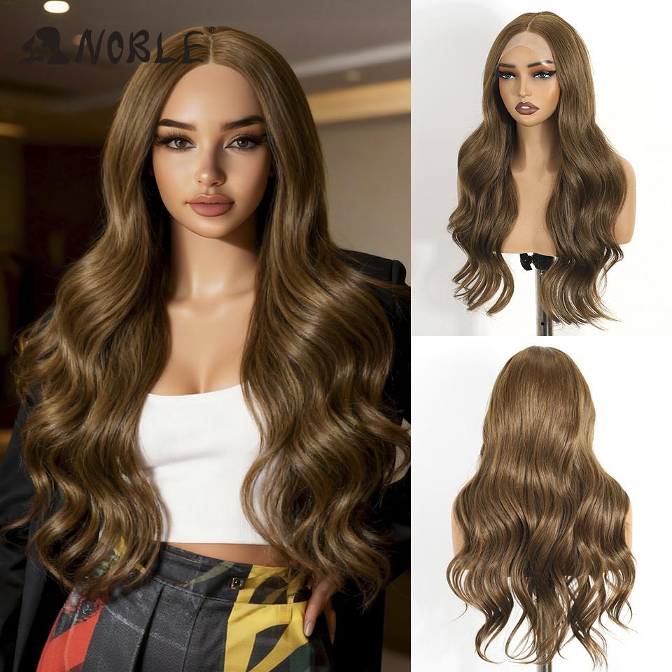 

Noble Synthetic Lace Front Wigs For Women 26 Inch Long Wavy Rooted Platinum Blonde Wig Highlight Lace Wig Cosplay Lace Wigs (as the picture,180%&26inches&full lace wigs)