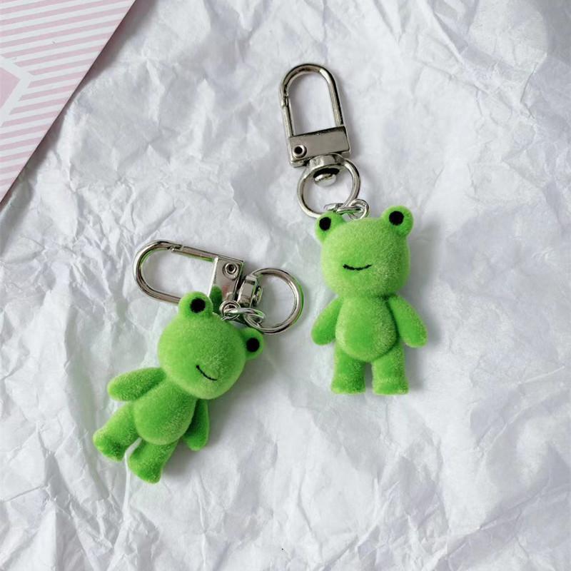 Cute 3D Flocking Frog Keychain Flocked Little Frog Couple Mobile Phone Pendant Car Keyring Earphone Backpack Charms Bag Decor