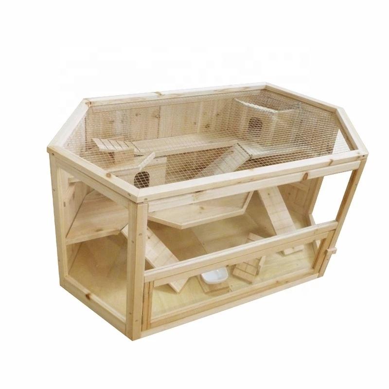 Solid Wood Natural Chinese Large Pet Animal House Gerbil Hamster Cage for Small Animals Live Usage Solid Wood Material Box