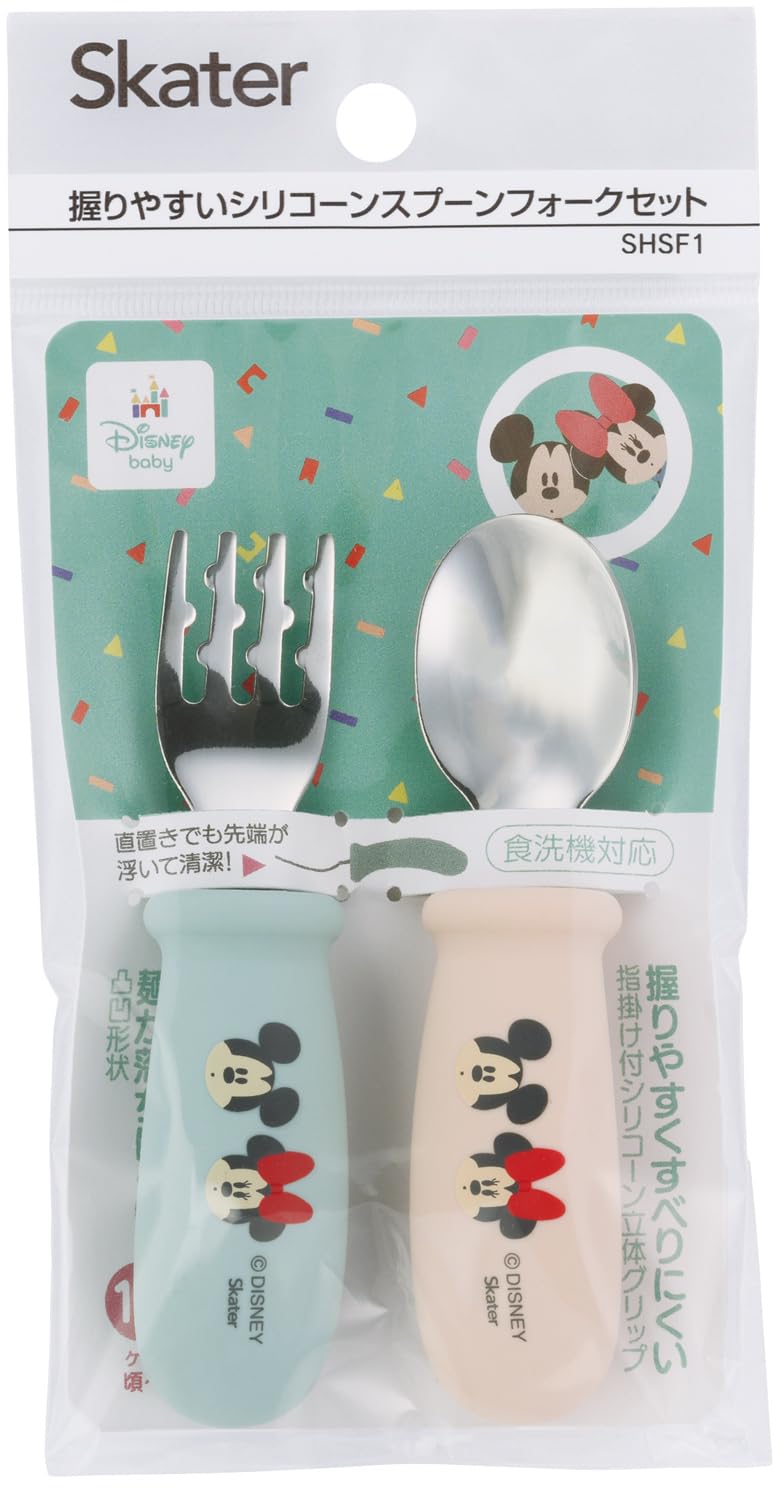 

Skater Baby Silicone Spoon and Fork Ages 12 Months and Dishwasher Disney Mickey Minnie Petit Friends Easy-Grip Set, 11cm, Up, Safe, & SHSF1-A