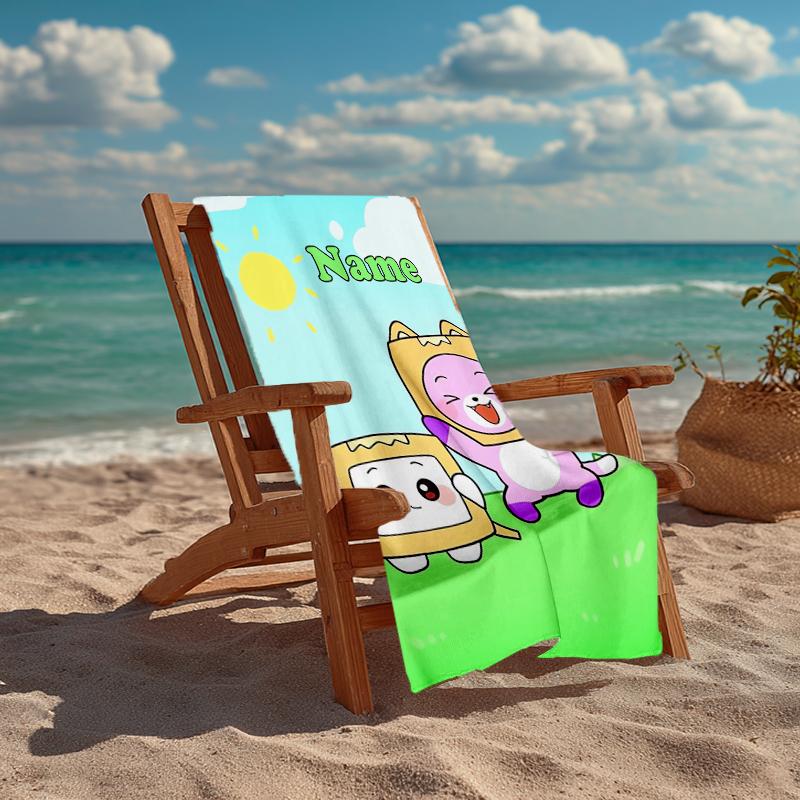 Custom Name Ultra-Soft Beach Towel with LankyBox Theme,Ideal for Pool - Camping, Diving - Perfect Travel Essential, Vibrant Beach Towel.