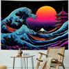 Great Wave Tapestry | Flat Printed Japanese Kanagawa Ocean Wall Art With Sunset & Starry Sky For Living Room & Bedroom Decor