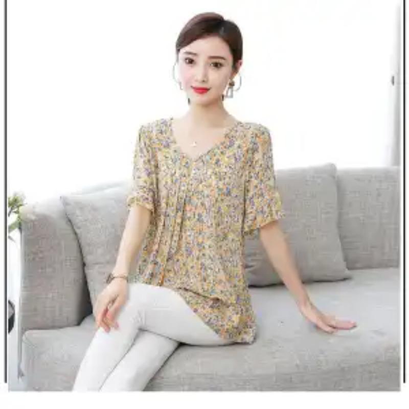 Nya Damkläder Lösa Rundhalsad Blommig Elegant Mode Tröjor Tryck Kortärmad Tunn Sommar Casual T-shirts