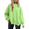 Women's Fashion Round Neck Long Sleeve Sweater Knitted Side Slit Pullover